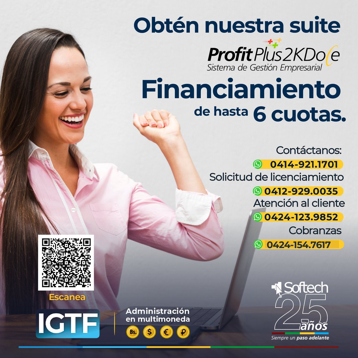 MiProfit's tweet image. ¡Obtén el mejor software administrativo del mercado con plan de financiamiento!

En Softech pensamos en tu beneficio, por eso contamos con un plan de cuotas con el que puedes adquirir nuestro #ProfitPlus2KDoce y disfrutar del sistema ERP más eficiente.