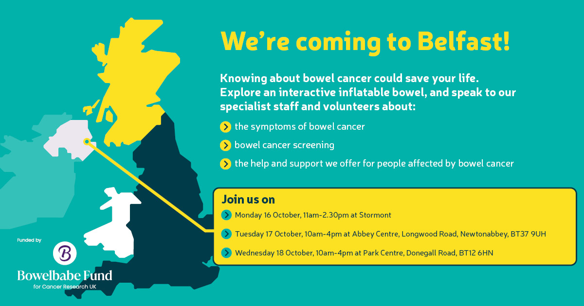 🧵 (1/2) We’re thrilled to be back with our second bowel cancer awareness roadshow of 2023. This October, we’re heading to… #Belfast! @abbeycentre @theparkcentre @BowelbabeF #BowelCancer