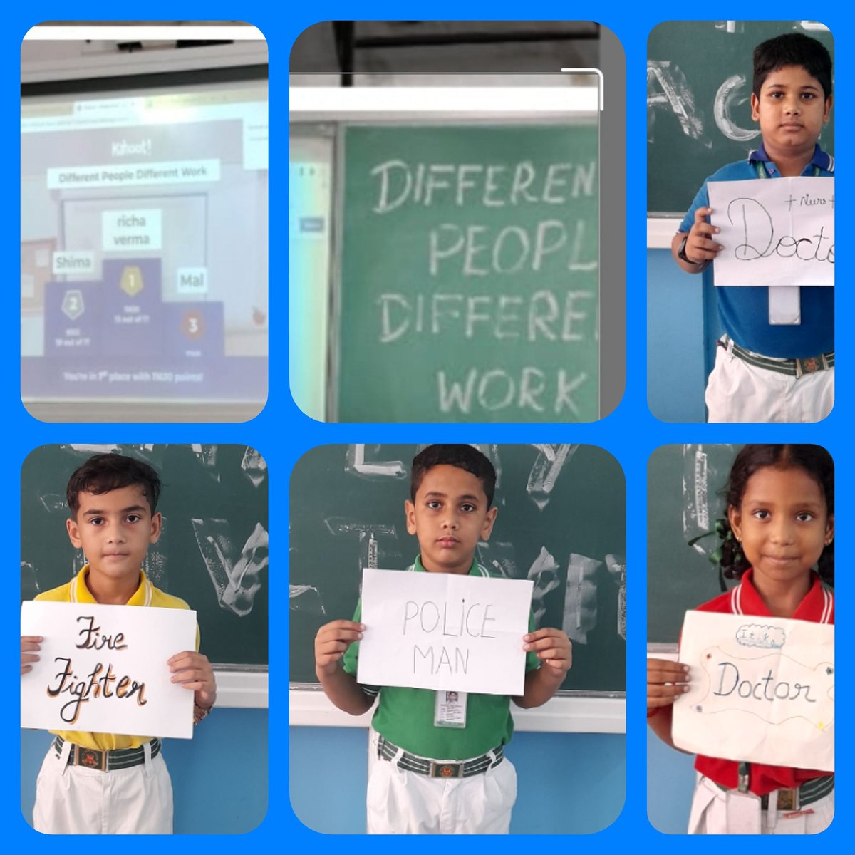 Different people different work activity was done in grade ll -A .This was EVS activity related the ch-9 and cover the SDGs no.1,2,8 . Moral values and English subjects were also included in this. Students play the role of different helpers and enjoyed the Kahoot and Sway a lot.