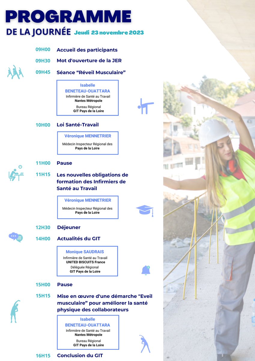 Groupement_IST's tweet image. C’est au tour du bureau GIT Pays De La Loire de vous inviter à une Journée d'#Étude et de #Formation qui se tiendra à #Nantes

🗓️ Jeudi 23 novembre  - 09h à -16h30

Pour vous inscrire, merci de compléter ce formulaire : 👉👉lnkd.in/epMUNM4M

#infirmiers #santétravail