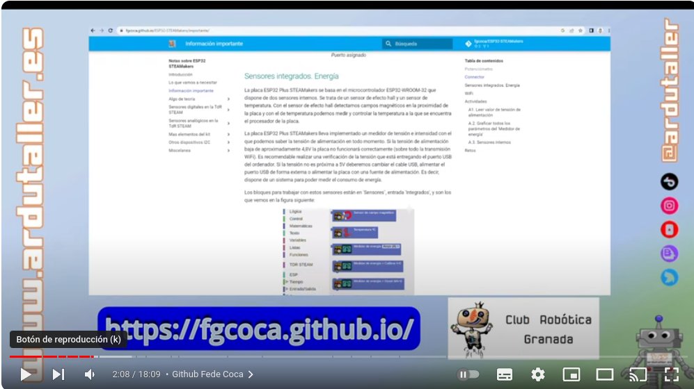 Dentro de los muchos contenidos que nos ofrece <a href="/ardutaller/">💻 Ardutaller 🤖 steamakerstaller.es🖥️</a>, damos feedback a youtube.com/watch?v=eEk3aF… donde existen enlaces a fgcoca.github.io/ESP32-STEAMake…,  agradecimientos personales y referencias al Club. Gracias