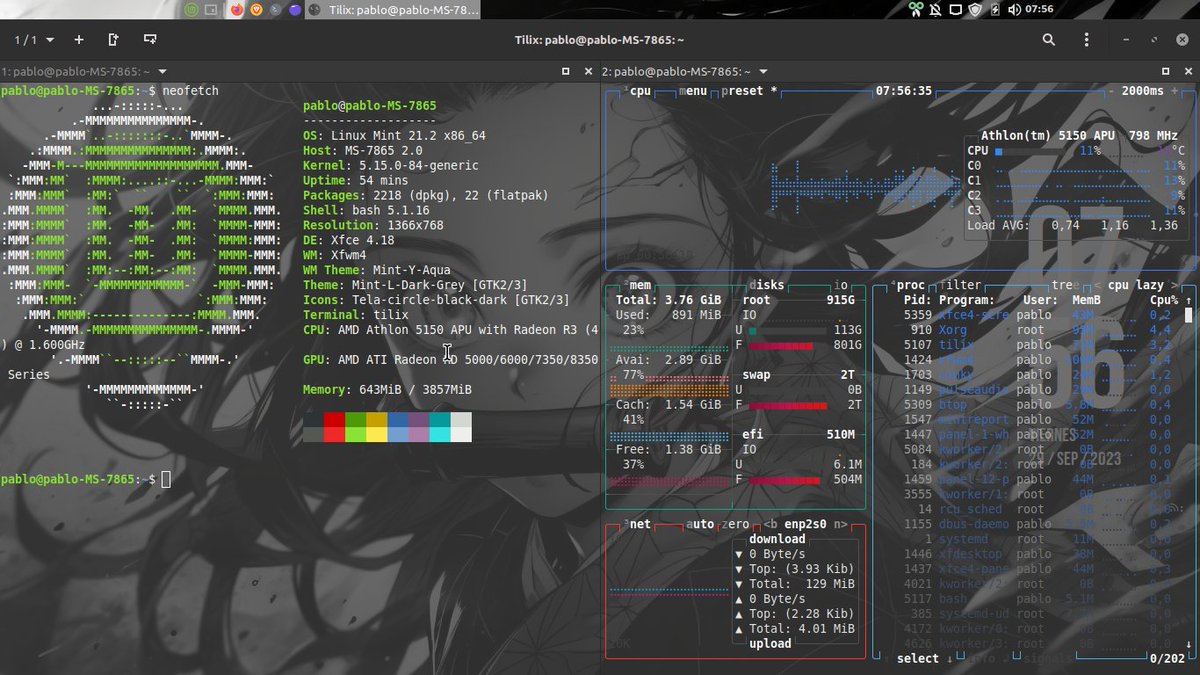 pbiloni's tweet image. #ViernesDeEscritorio Con 竈門 禰豆子 Kamado Nezuko en blanco y negro 
@Linux_Mint xfce  #Linux