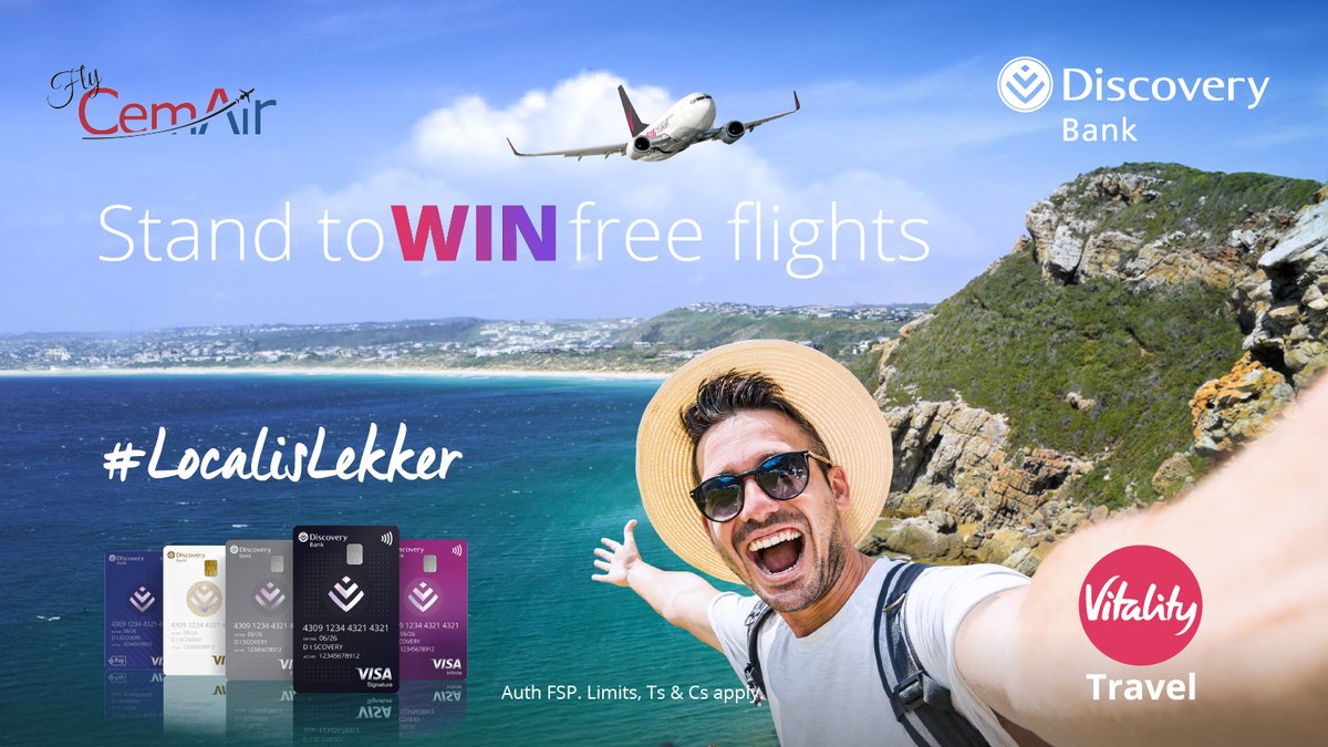 Can we skip to the good part 🛫😍
Your dream 🇿🇦 getaway is just a tweet away! Win 2 return flights with Discovery Bank &amp; CemAir!

With up to 75% off flights with #VitalityTravel, tell us how this dream combo helps you explore SA? Use #DiscoveryBestBank to enter!
 
T&amp;Cs apply