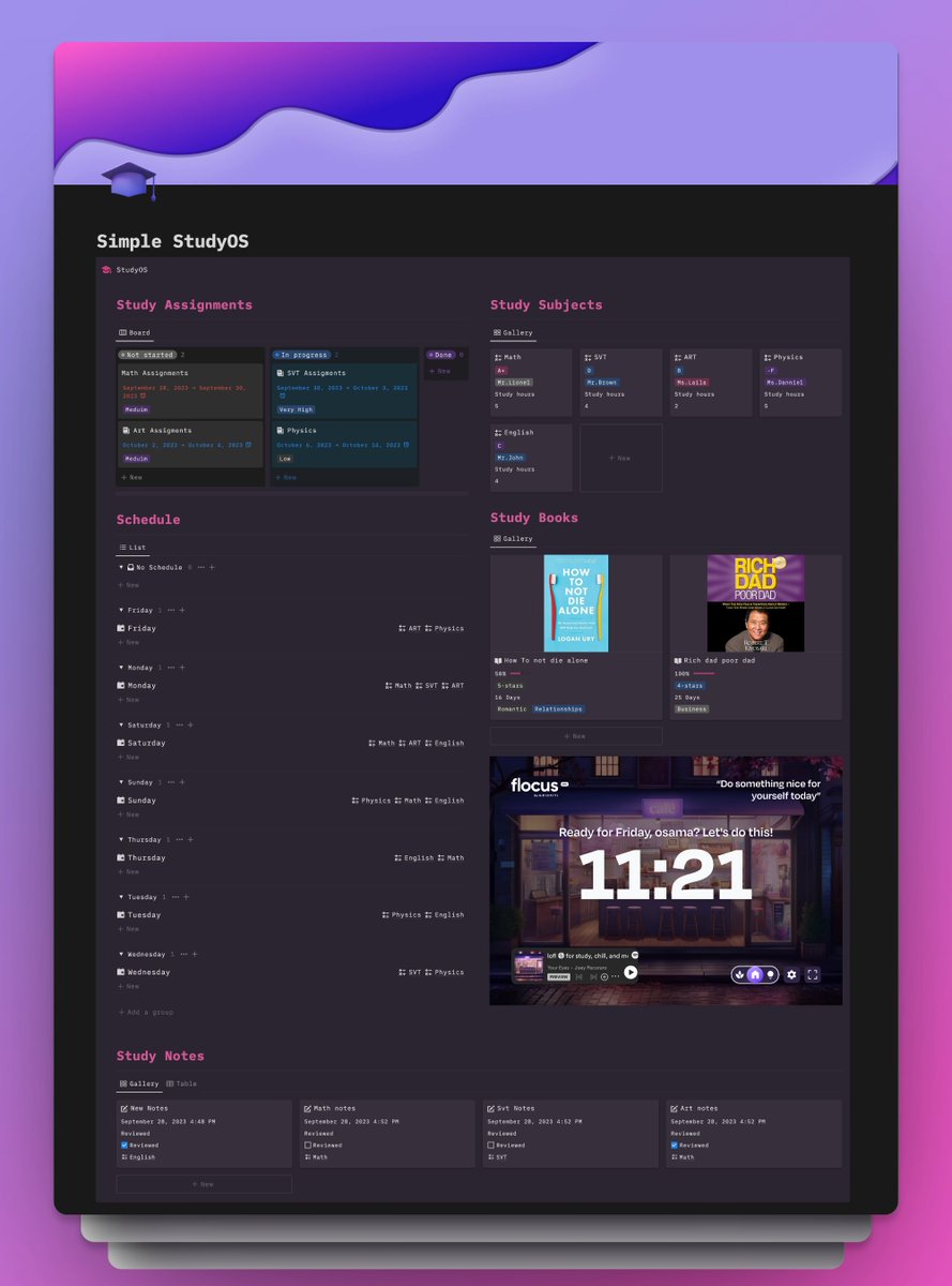 osama_latrache's tweet image. Notion Template Giveaway  🔥

Study success needs organization and planning.

That why I built this template for student, to make their studies simple 📖

To get it :

1. like 👍
2. Retweet
3. Follow &amp;amp; Comment &apos;SimpleOS&apos;