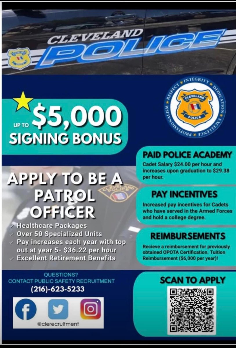 Let’s work together to make our city better! Come join us ! 🙋🙋🏾‍♂️❓➡️Any Questions or clarification call (216) 623-5233. 👀 See flyer below or visit @CleRecruitment