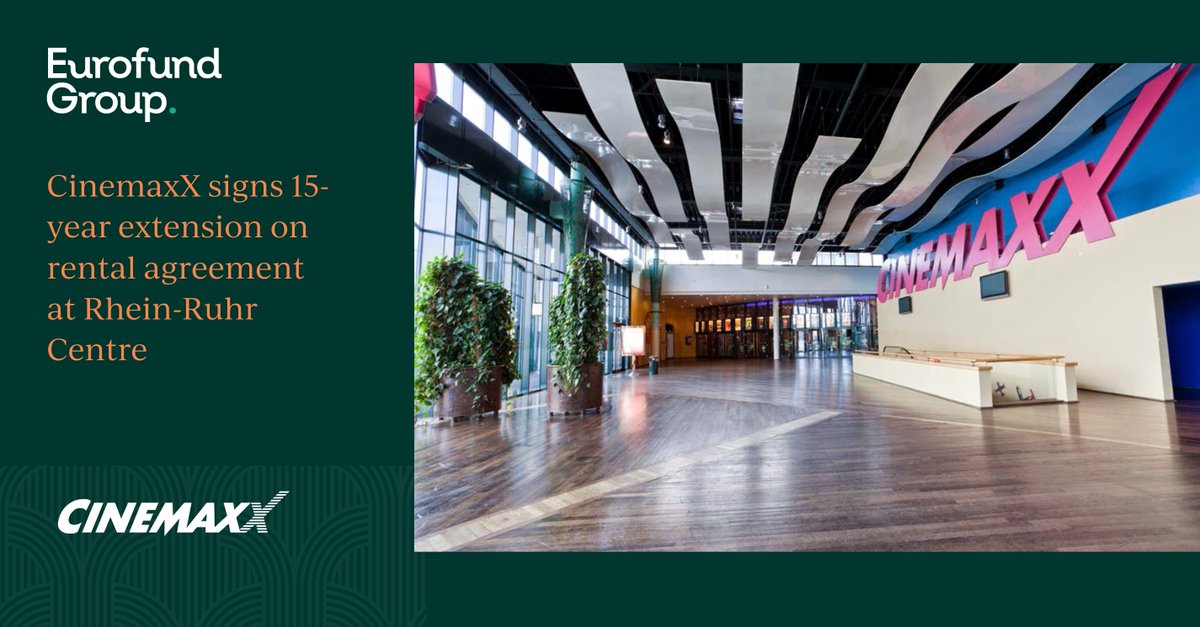 Earlier this week CinemaxX signed a 15-year extension on its rental agreement at our new shopping center, Rhein-Ruhr in Mülheim, Germany.

The extension signals the leading cinema brand's clear commitment to our future plans for the centre.

#newlease #EurofundGroup #leisure