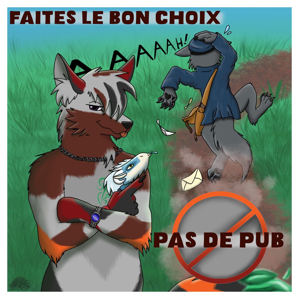 kyalebi's tweet photo. Commission completed for Merlin!
It's a sticker in the making... to decorate your letterbox. An original way of saying no to advertising!
Doesn't the water pistol he's holding ring a bell?
Thanks for stopping by!
#drawing #ad #wolf #fox #postmail #funny #furry #furryart #folf https://t.co/Xnl8UUeZLu