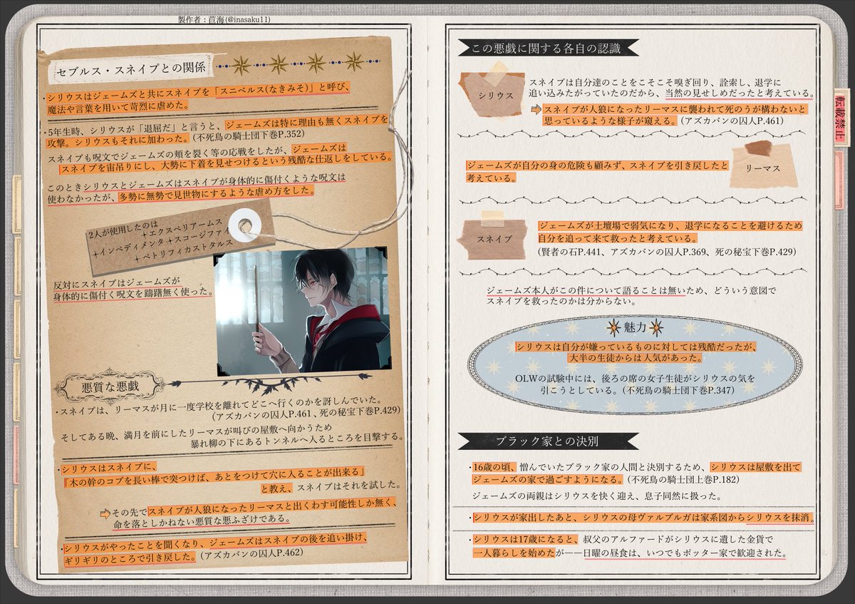 inasaku11's tweet photo. ⚠️ハリポタこれから原作読もうと思ってる、映画観ようと思ってるって方にはネタバレ含んでるので注意⚠️

シリウス・ブラックについての資料（1/8) https://t.co/PNsE2DyqgE