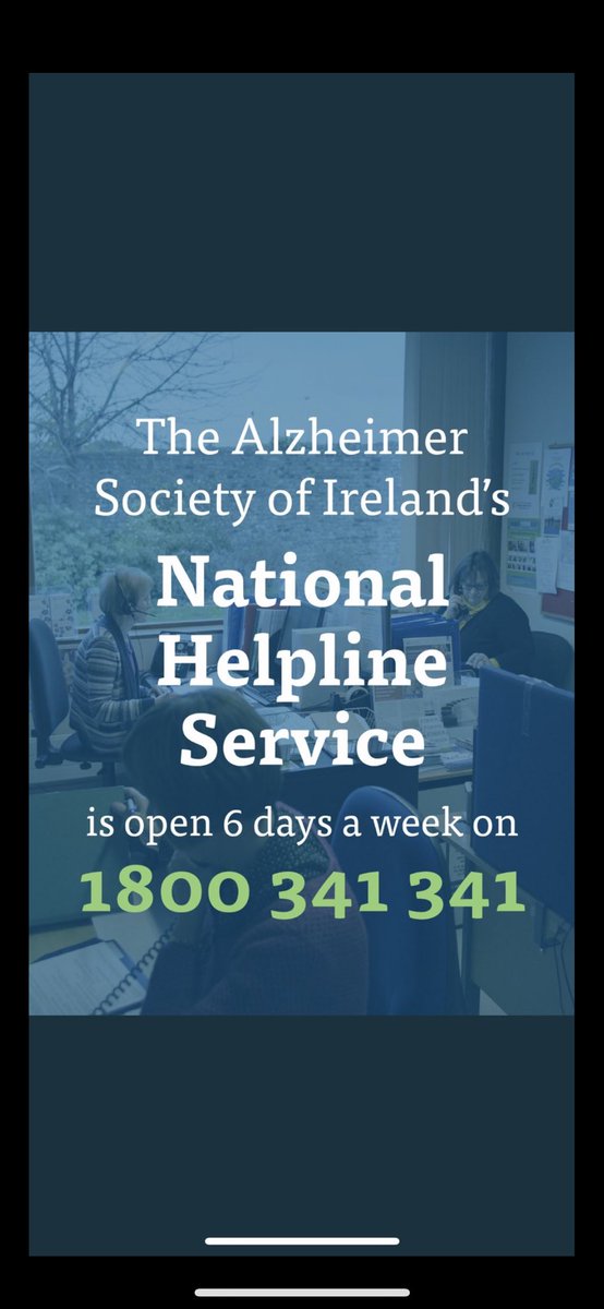 The Alzheimer Society of Ireland’s National Helpline is a confidential information and support service for people with dementia and their families, carers anyone concerned about their memory and those working or studying in the field.  Call them on 1800 341 341 
#DementiaSupports