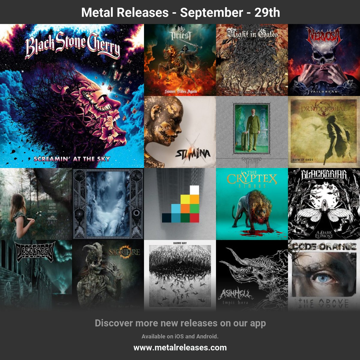 ReleasesMetal's tweet photo. Discover new rock and metal releases in our app https://t.co/Z1FVTvoxx1
#Primordial @MetalBlade #metalreleases @StevenWilsonHQ @BlkStoneCherry #Stam1na @KKsPriest @NapalmRecords @nervosathrash @codeorangetoth https://t.co/Fy08JFrPsR