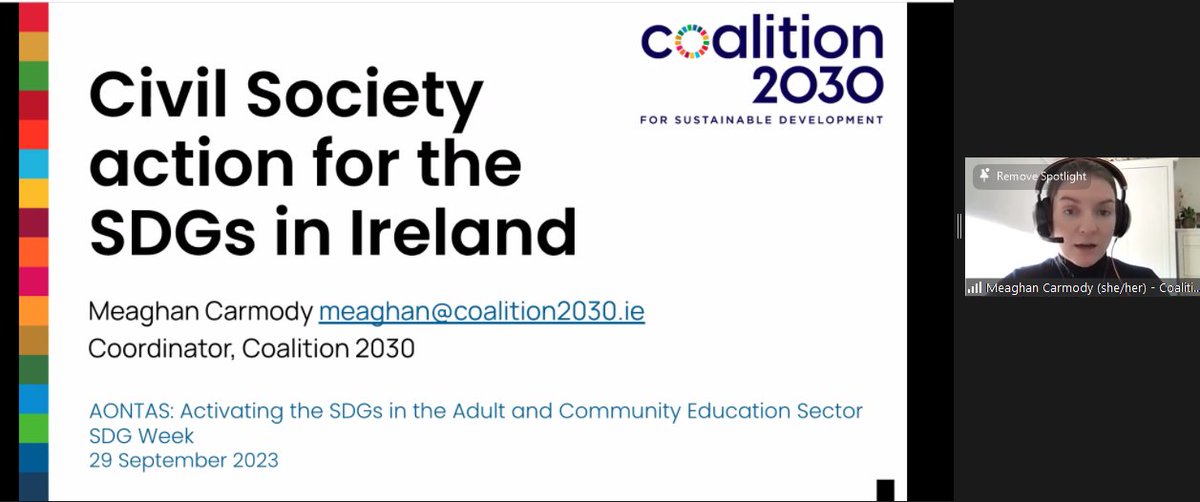 Meaghan from @Coalition2030IR is joining our @aontas webinar today. We're currently reflecting on how our organisations might be contributing actively to the #SDGs #AdultLearning #SDGChampions