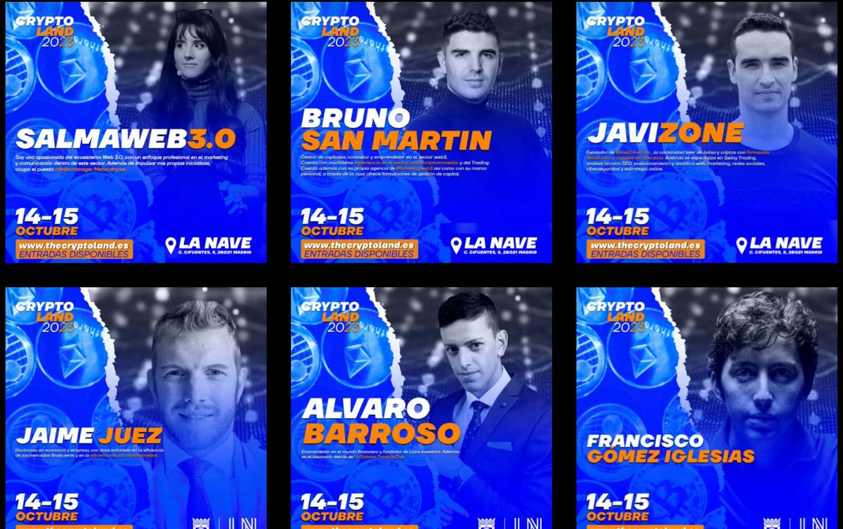 En 2 semanas estaré en Madrid como asistente en el evento <a href="/CryptolandEs/">Crypto Land 2023</a> que se celebra entre el 14 y 15 de octubre. 

Un evento económico en el que tendremos la oportunidad de conocer gente del sector y asistir a ponencias muy interesantes.

Aun estáis a tiempo de comprar las