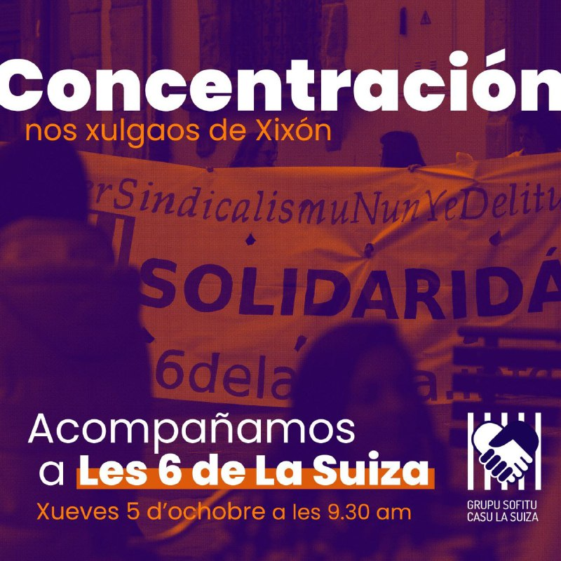#ClaseTrabayadoraUnidaNoSeráVencida
📢 Cómo los 21 años de cárcel les parecen pocos , van a por más, porque les duele que sigamos reivindicando nuestra inocencia con orgullo.
💜No soportan la campaña de solidaridad y que Xixón y Asturies vayan tiñéndose, poco a poco, de naranja.