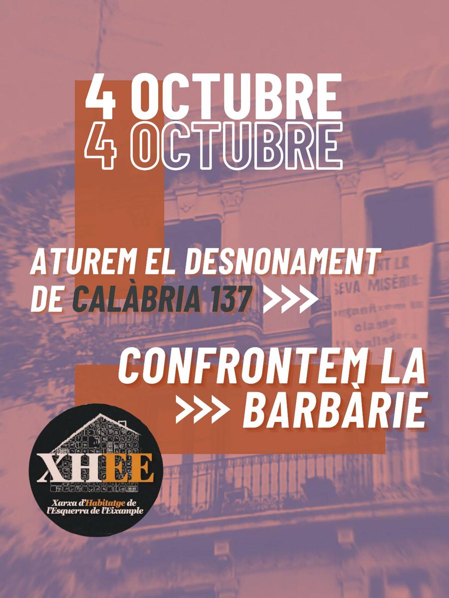 Eixample_SHSC's tweet photo. El 4 d'octubre volen fer fora de casa a tres de les nostres. Sense haver tingut tret a judici i sense cap protecció de les institucions.

Hem decidit que farem el possible per impedir-ho, per enfrontar-nos a aquesta barbàrie.

📍 C/Calàbria, 137 
🚇 L1 Rocafort
🕐 A confirmar https://t.co/KRo286iVbT