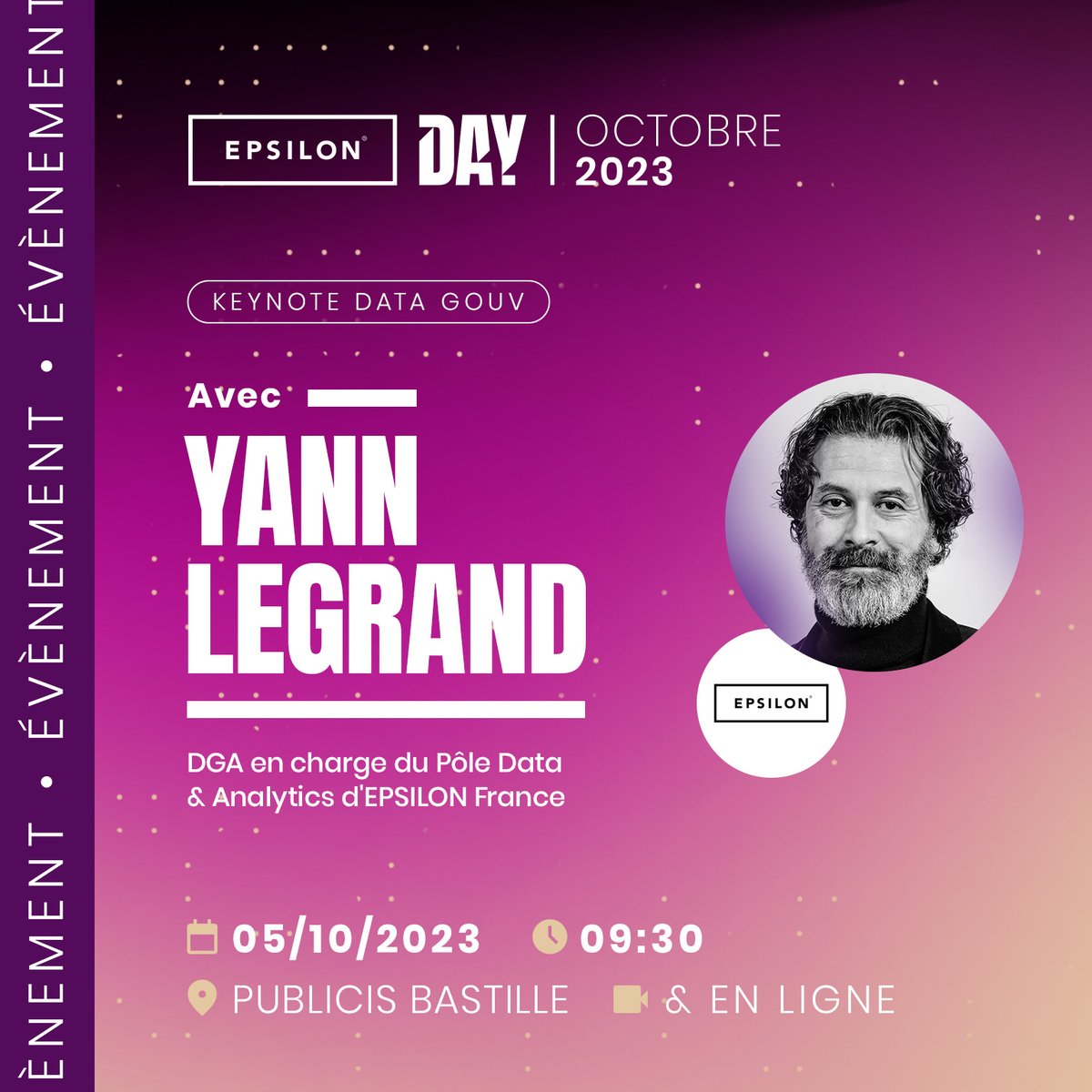 Epsilondatamktg's tweet photo. [#EPSILONDay]
🚀 Keynote #DataGouv : découvrez avec Yann Legrand en quoi la gouvernance des données et ses prérequis sont cruciaux pour répondre aux enjeux CRM &amp; Media.
A ne pas manquer pour comprendre comment bien gouverner ses données 
👉 https://t.co/6EONjMcHuI https://t.co/20kMFxZ19v