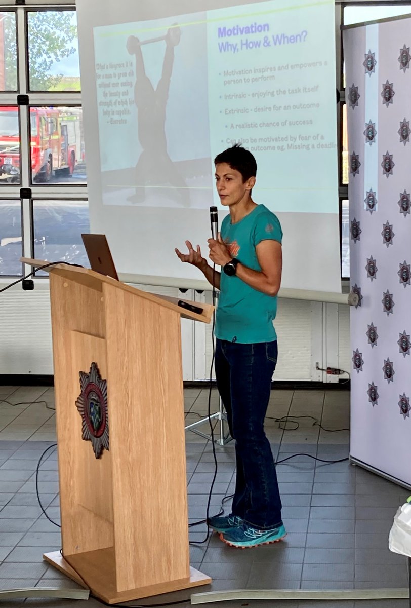 CumbriaFire's tweet photo. "Don't let the fear of failure prevent you from achieving your goals."

Thanks to record-breaking fell runner Sabrina Verjee for your inspirational keynote speech at the @WFSUK1  North West regional event in Carlisle this morning. https://t.co/6KhF45rJqD