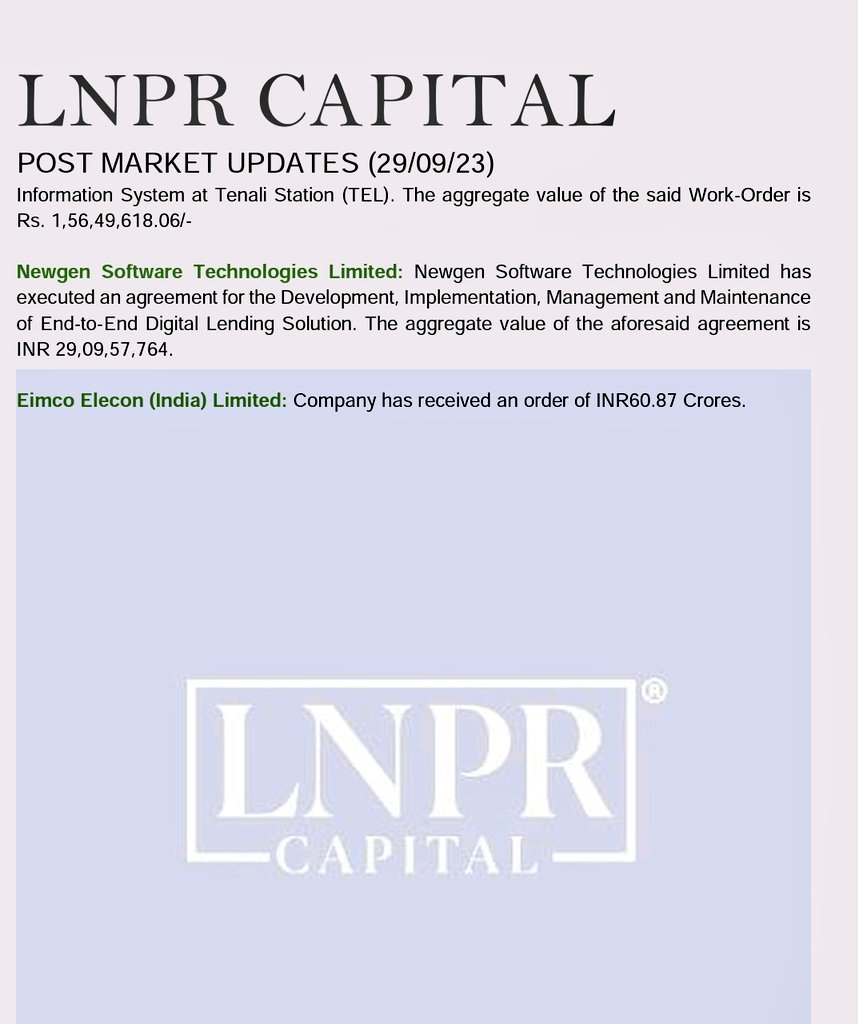 LnprCapital's tweet photo. Post Market Updates by LNPR
(29/09/23)

#LNPRPostMarketUpdates
#LNPRCapital https://t.co/omIaUzwQy3