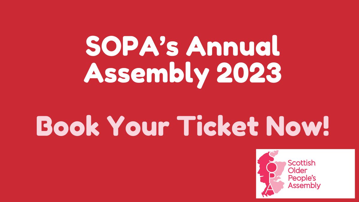 Are you ready for the SOPA Assembly on 9th October in Glasgow?
Find out more and register here...scotopa.org.uk/assemblies.asp
#agefriendlycommunitiesscotland #equalitiesscotland #idop23 #opsaf #bonusnotaburden #sopaassembly2023