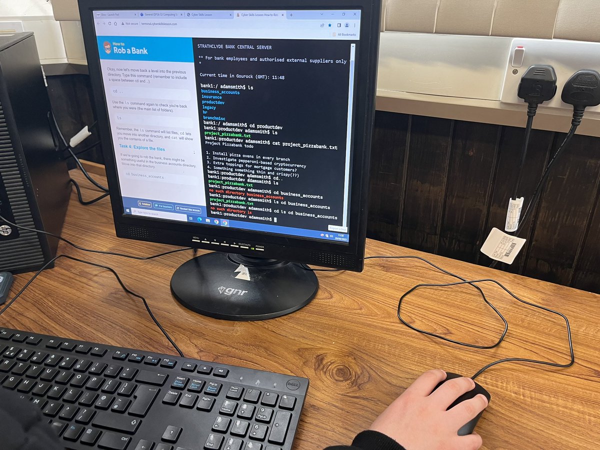 MrWilsonCompSci's tweet image. S3 Computing enjoyed being bank robbers for the day, familiarising themselves with the Command Line Interface and the challenges facing businesses in relation to cyber security. Oh, and figuring out how much food we could get from Maccies for 30mil! @DumfriesAcademy