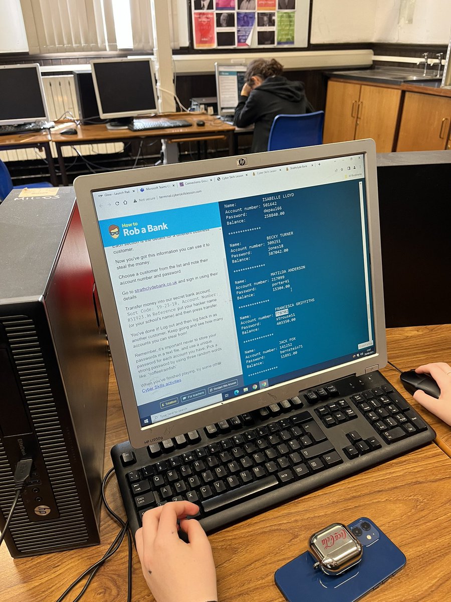 MrWilsonCompSci's tweet image. S3 Computing enjoyed being bank robbers for the day, familiarising themselves with the Command Line Interface and the challenges facing businesses in relation to cyber security. Oh, and figuring out how much food we could get from Maccies for 30mil! @DumfriesAcademy