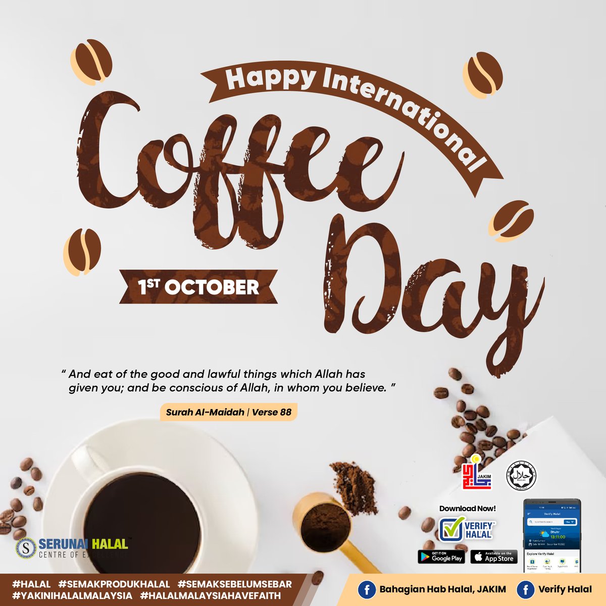 veriifyhalal's tweet image. Coffee is more than a beverage. It is a global flavours that connects us with different people all over the world. Let's celebrate the magic in every cup✨

Happy International Coffee Day! ☕🤎

From the Board of Directors, Management, and Staff of Serunai Commerce Sdn Bhd.