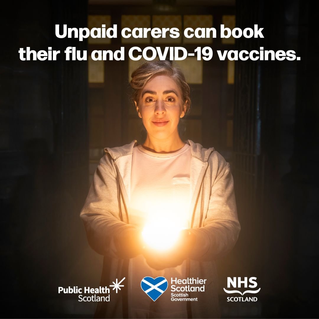 Are you a carer aged 16 or over❓ Don’t let your protection fade. You can book an appointment for your flu and COVID-19 vaccines at nhsinform.scot/wintervaccines