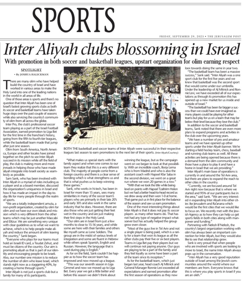 Sports Rabbi (@thesportsrabbi) on Twitter photo Inter Aliyah clubs blossoming in Israel - The Sports Rabbi in The <a href="/Jerusalem_Post/">The Jerusalem Post</a>! With promotion in both soccer and basketball leagues, upstart organization for olim <a href="/InterAliyahClub/">Inter Aliyah Club™</a> is earning respect! bit.ly/3LG4j12 Inter Aliyah clubs blossoming in Israel - The Sports Rabbi in The <a href="/Jerusalem_Post/">The Jerusalem Post</a>! With promotion in both soccer and basketball leagues, upstart organization for olim <a href="/InterAliyahClub/">Inter Aliyah Club™</a> is earning respect! bit.ly/3LG4j12