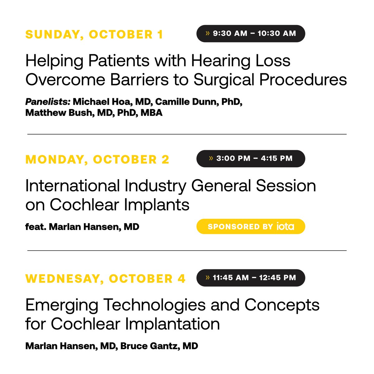 iotaMotion's tweet photo. Headed to AAO? Check out these sessions to understand the impact the iotaSOFT Insertion System has had on cochlear implantation. Don't forget to stop by our booth at Super Saturday and OTO Experience (Booth 2308) #howslowcanyougo #iota #robotics #OTOMTG23 https://t.co/Ii203EByQW