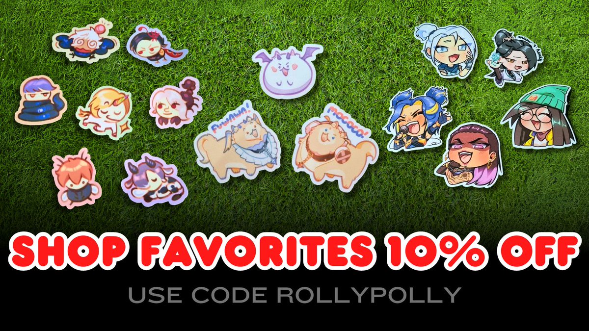 roiiypoiiyph's tweet photo. All shop favorites for 10% off, only available until Oct 11 💖💖

#stickers #obeyme #fuwamoco #valorant https://t.co/BYWt9csgnf