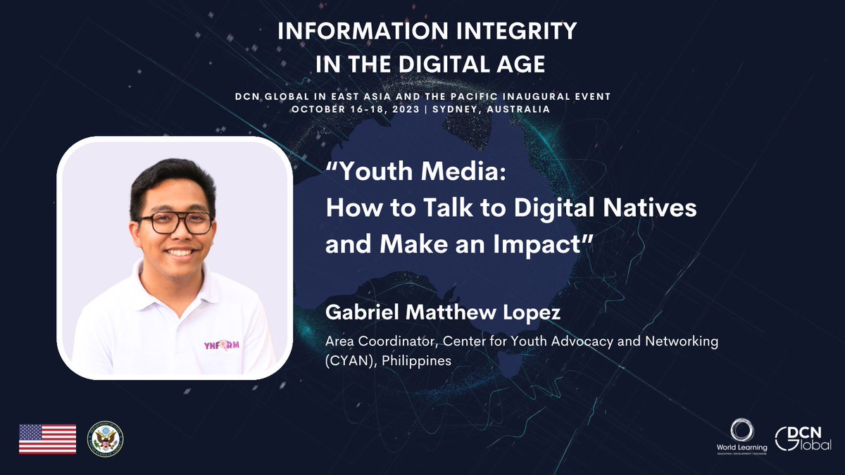 Meet the speakers of the DCN’s inaugural event in East Asia and the Pacific!

@gabbysplopez  is a dedicated youth leader with a strong commitment to promoting democracy, combating disinformation, and championing human rights.

Join us virtually: dcnglobal.net/information-in…
