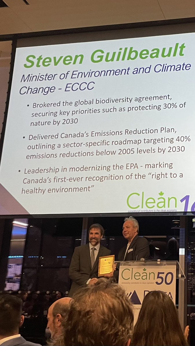 Honored to accept the award for Public service at the #C50Summit, alongside Canada’s sustainability, clean tech, and low-carbon pioneers. 🤝 Building bridges between experts, policymakers, and industry innovators is vital for our green future. 🌿 @clean50