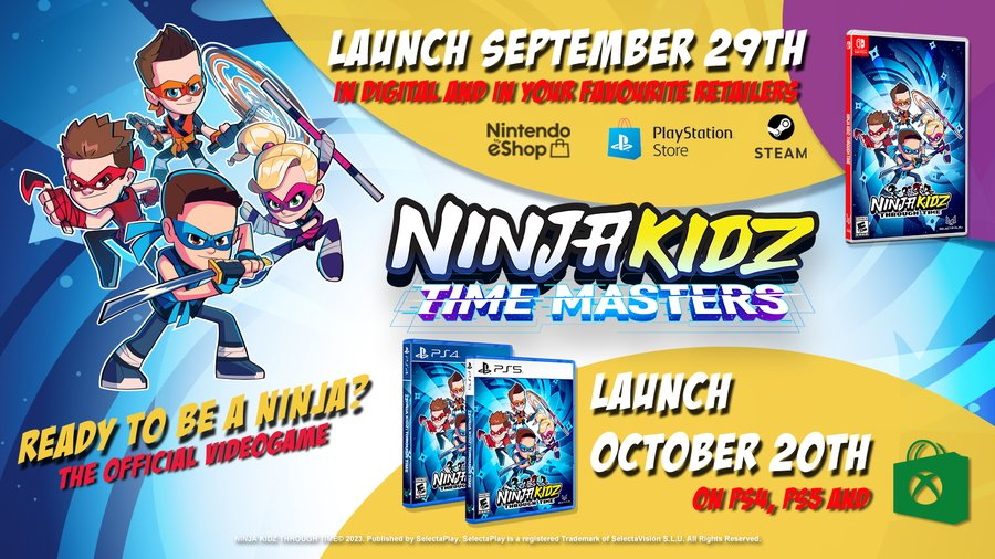 VideoGamesPlus_'s tweet photo. To celebrate today's launch of Ninja Kidz: Time Masters,  we're giving away a free copy of the game! Winner choses platform of their choice

https://t.co/9qUdkWyF3x

To enter:

Follow @VideoGamesPlus_ 
Follow @SelectaPlayInt 
Repost Tweet

Winner announced today at 4 p.m. EST! 
#FreebieFriday