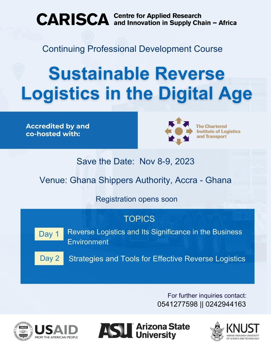 Attention supply chain, logistics and transport professionals! Are you ready to take your reverse logistics skills to the next level? Join us for our CPD programme on Sustainable Reverse Logistics in the Digital Age!

Don't miss this opportunity!

Registration opens soon!