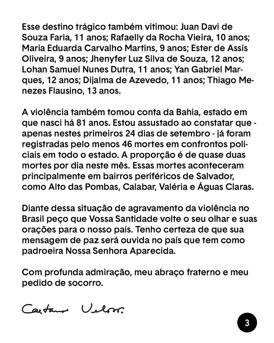 unsproducoes's tweet photo. Leia a íntegra da carta que @caetanoveloso entregou ao Santo Padre, Papa Francisco. https://t.co/Q0oieZO7tk