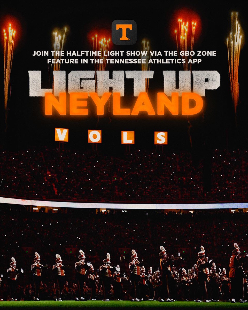 If you’re going to the game Saturday night, we want you to be a part of the halftime show!!  Download the Tennessee Athletics App before the game and scroll to open the GBO Zone at halftime just before the second song to activate!!!!  Light up Neyland with the Pride!!