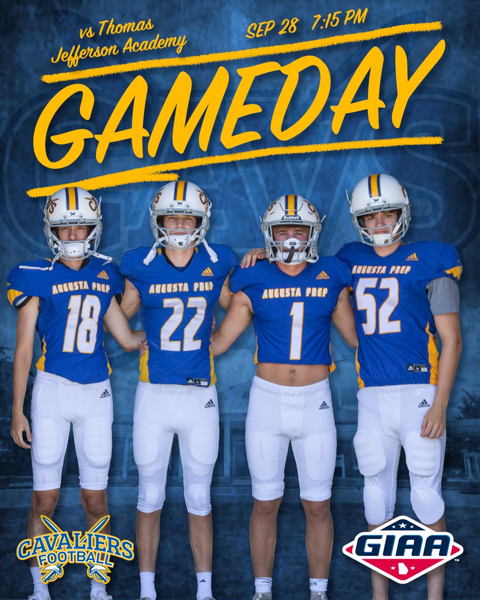 Aug_PrepSports's tweet photo. GAMEDAY!

Cavs host Thomas Jefferson for homecoming tonight. Game starts at 7:15 but be there early. Lots of festivities at halftime including homecoming court and honoring the 2013 football state champion team. 

#apds #AugustaPrep #Prep4Life #Play4Prep #GoPrep #giaasports https://t.co/jVCu6tDEGM