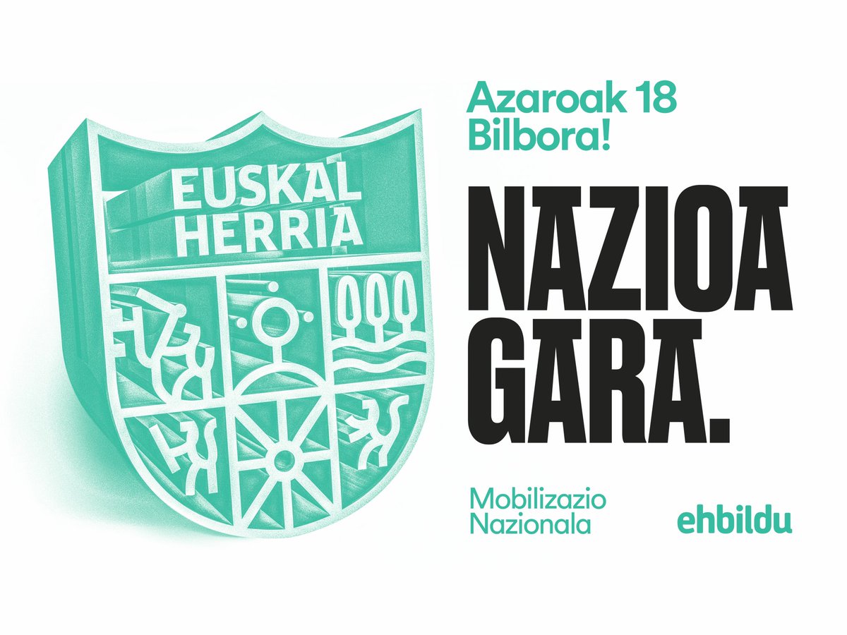 ehbildu's tweet photo. Euskal Herria #NazioaGara eta dagozkigun eskubideak ozen aldarrikatuko ditugu azaroaren 18an Bilbon egingo dugun Mobilizazio Nazionalean.

NAZIOA GARA. https://t.co/Gyxs9Ac9yy
