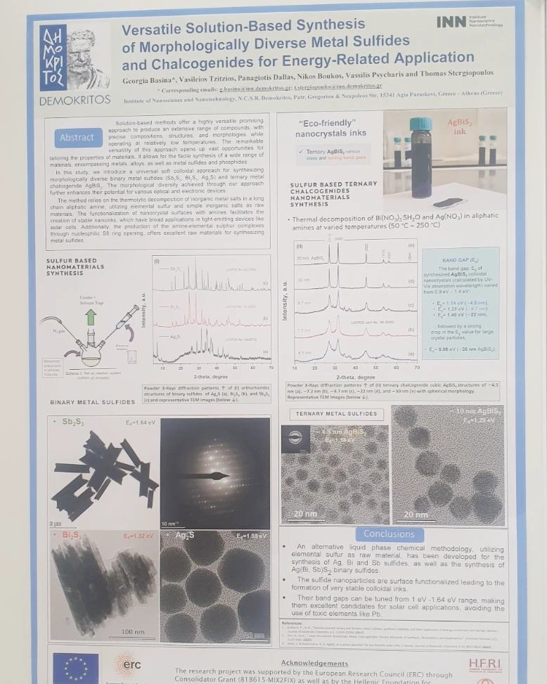 lab_fair's tweet photo. Dr. Georgia Basina, an experienced Post-Doc of our group, participated at #EMRS Fall Meeting and presented a great poster about the synthesis of morphological diverse metal #sulfides and #chalcogenide inks for energy related applications #TheFairLab https://t.co/7i4A681DXH