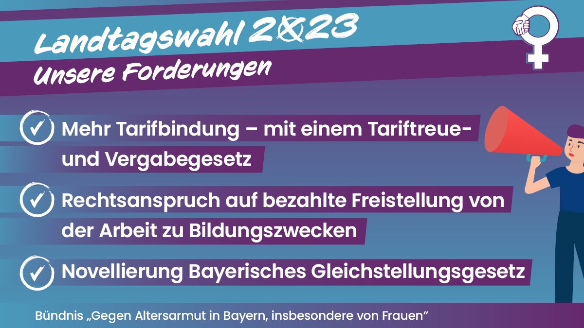 lfrbayern's tweet photo. #BayLFR und #Bündnis gegen #Altersarmut in Bayern,  insbesondere von Frauen, zur Landtagswahl am 8. Oktober 2023 https://t.co/RBmHsrGi1P