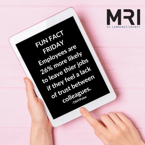 FUN FACT FRIDAY:  Employees are 26% more likely to leave their jobs if they feel a lack of trust between colleagues.  -TINYPulse

#mrslc #catchingtoptalent #funfactfriday