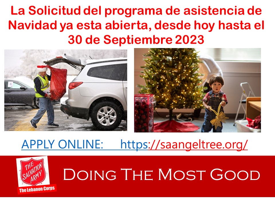 HURRY ! Salvation Army Lebanon Corps Angel Tree Application for Christmas Assistance ENDS TOMORROW! Visit Angel Tree Website, And Apply Online. saangeltree.org #DoingTheMostGood #LoveBeyondChristmas