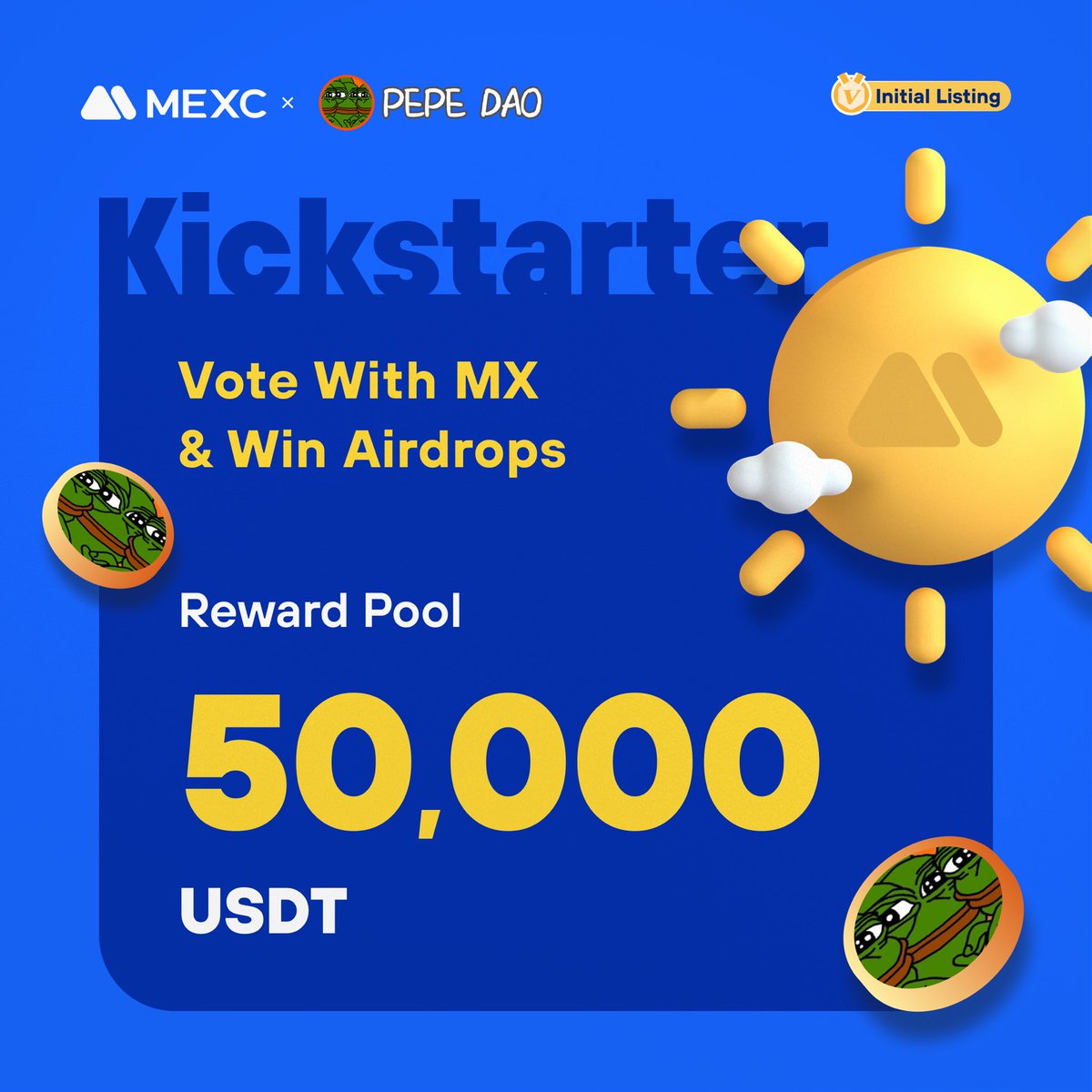 MEXC's tweet photo. .@PEPE_DAOBSC, a meme coin that revolves around the beloved frog, Pepe, is coming to #MEXCKickstarter🚀
🗳️Vote with $MX to share massive airdrops
📈 #PEPEDAO2/USDT trading: 10:00 Sep 30 (UTC)
Details: https://t.co/0zzLUKYvn9 https://t.co/0BD8XYlUSL