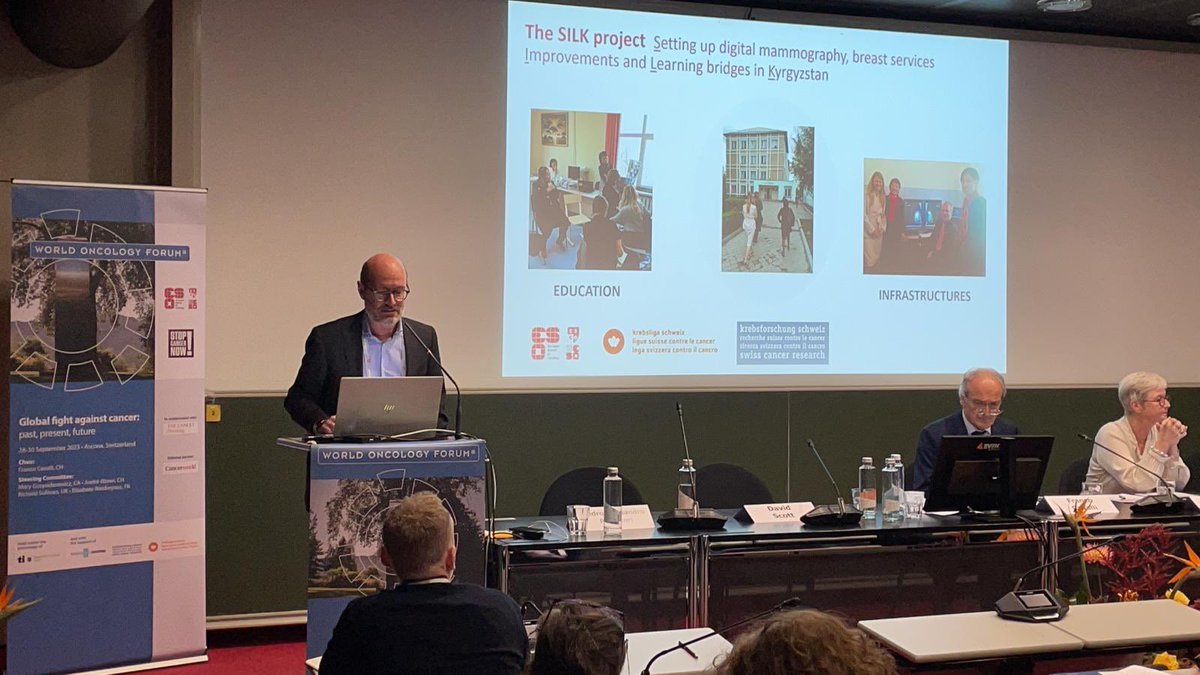 ESOncology's tweet photo. Dr Fedro Peccatori @fedrophd , ESO Scientific Director, presents ESO's project in Kyrgyzstan during the session on: Projects in the global flight against cancer. #WOF23 #esoncology #stopcancernow https://t.co/W06zMGQSeA