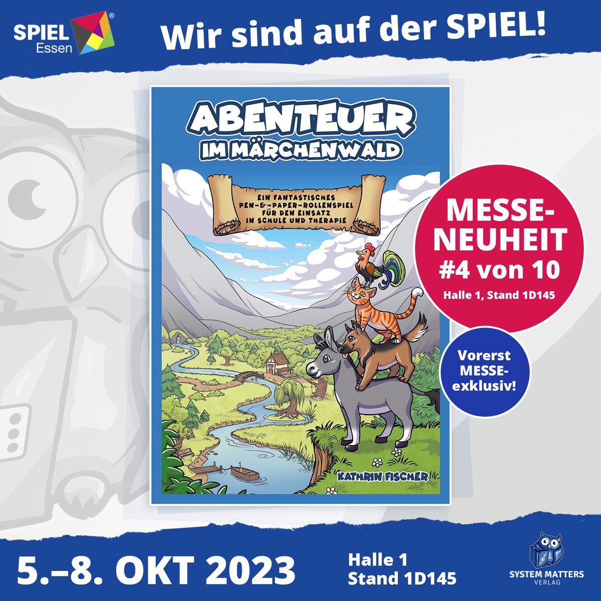 Zur <a href="/SPIEL_Messe/">SPIEL@Essen - #SPIEL24</a> haben wir auch eine besondere Neuheit. Mit "Abenteuer im Märchenwald" erscheint eine Spielbox, die gezielt für den Einsatz in Schule und Therapie gedacht ist. <a href="/KathrinFische18/">Kathrin Fischer</a> von <a href="/TaleEdu/">EduTale</a> auch selber auf der SPIEL (Halle 1 1G139).