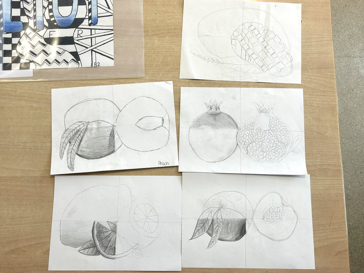 Miss Falconer’s S1 observational drawings tying in nicely with Maths Week: pupils used their numeracy skills to create accurate studies of chosen fruit and vegetables 🥗🤩🥦
