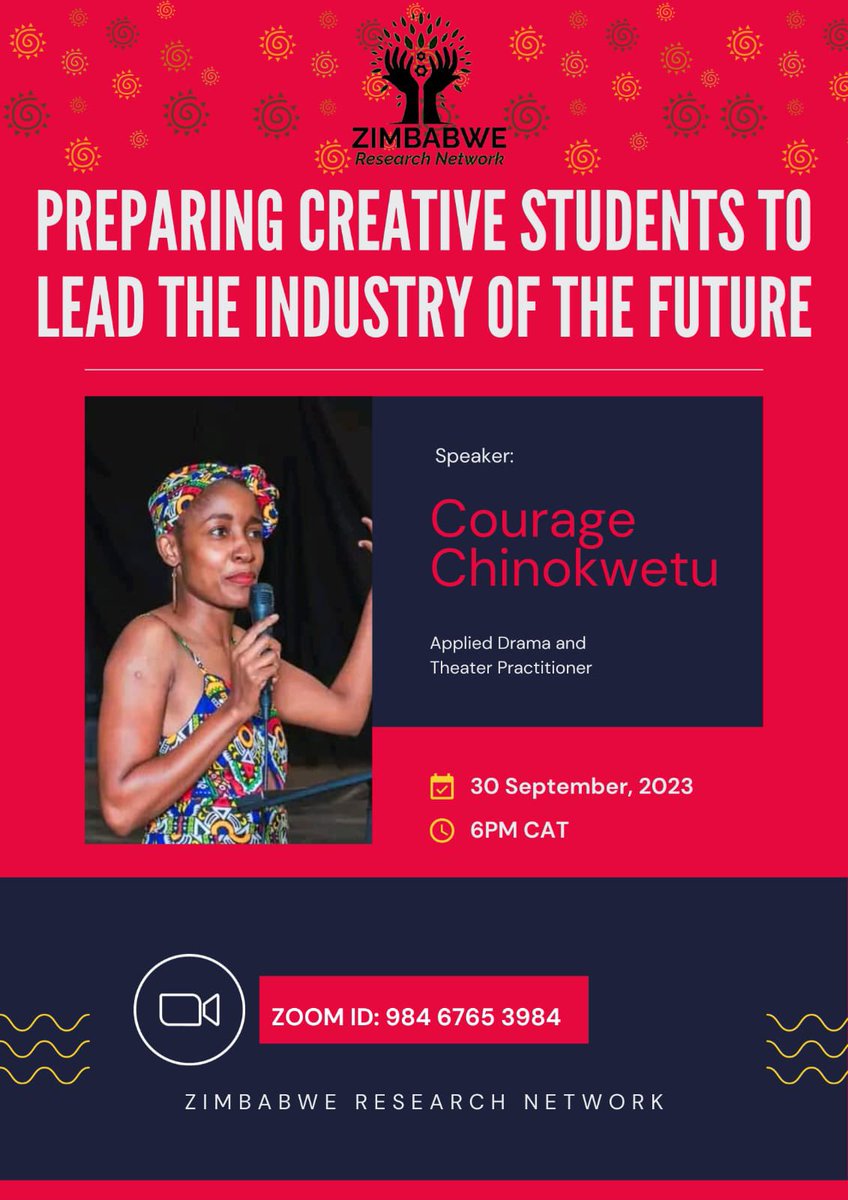 zimresnet's tweet image. Join us tomorrow on Zoom with Courage Z Chinokwetu is an applied drama and theatre practitioner focusing on theatre of the oppressed, drama for social change and arts therapies. She is currently a PhD scholar with the University of kwaZulu Natal. @Edithweutonga