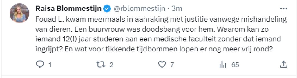 Deze tweet is heel snel verwijderd nu gebleken is dat Fouad L. een fanatieke, extremistische FvD-er blijkt te zijn..

Je oogst wat je zaait <a href="/rblommestijn/">Raisa Blommestijn</a>