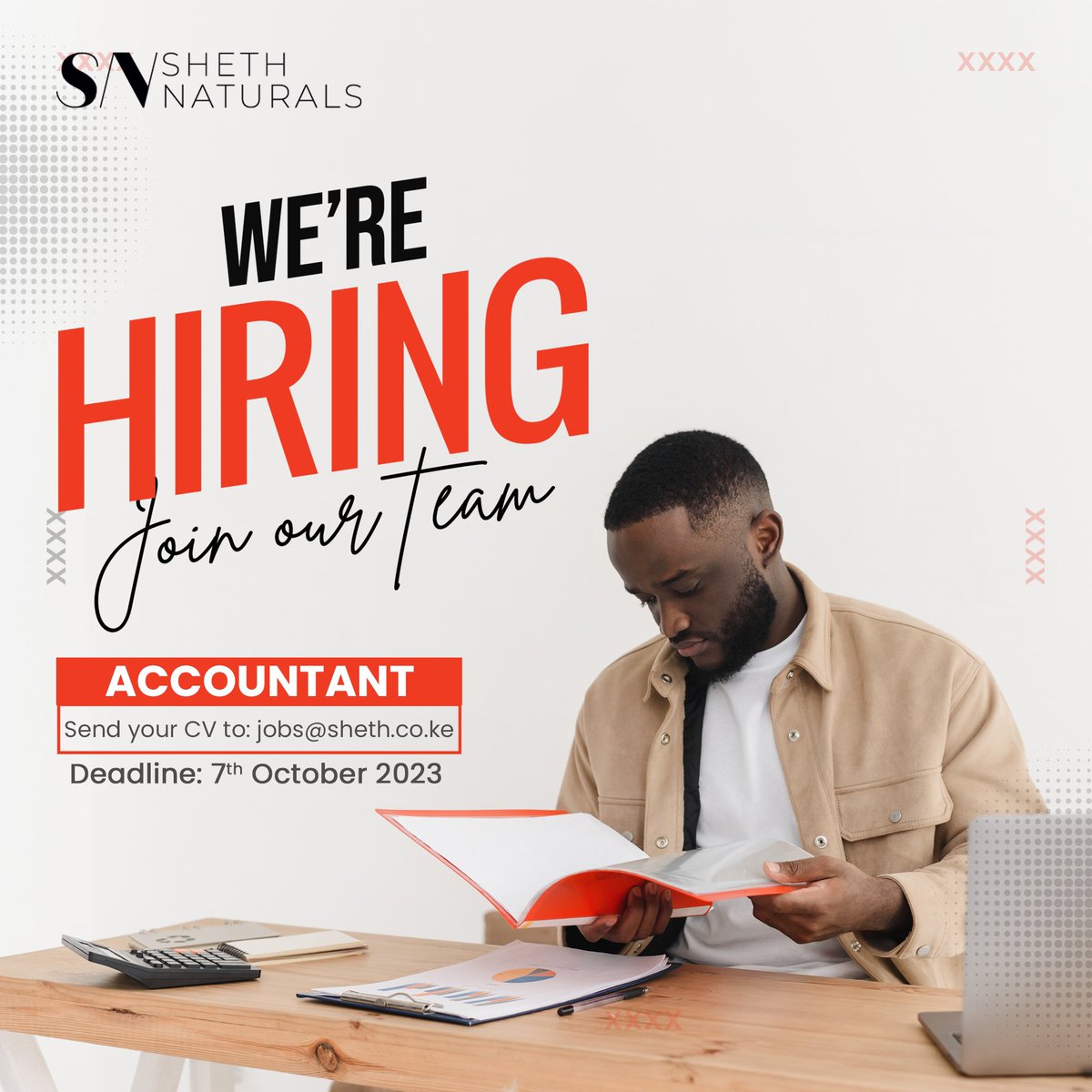 We're looking to hire a talented accountant to join our team. If you're a numbers wizard with a passion for accuracy and financial insights, this opportunity is for you. 

Kindly send your CV to jobs@sheth.co.ke 💼📊 

#shethnaturals #mizizi #sheba #NowHiring #AccountingExpert