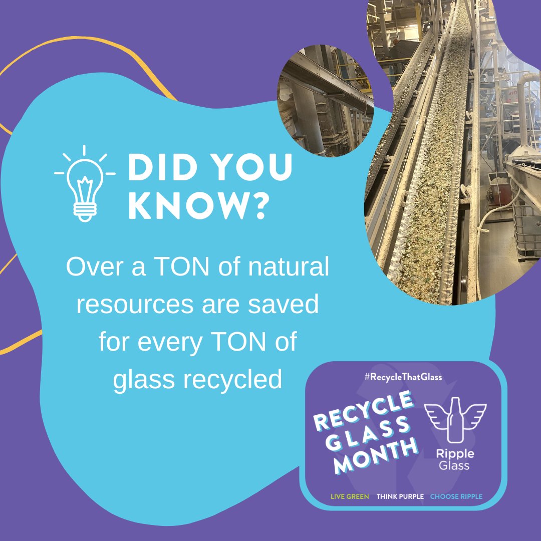RippleGlassATL's tweet photo. 📢 At Ripple, we collect glass and get it ready for manufacturers to make new products. And when manufacturers use recycled glass, they don't have to mine for raw materials (like sand)!⁠ 💜♻️ #RecycleThatGlass
 
🔍 Check out this link for more fun facts: https://t.co/F256BiPTjk https://t.co/IFYw4TQ9yl