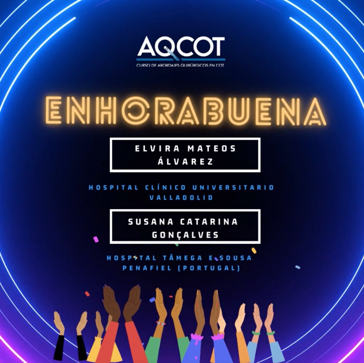 ¡¡Ya tenemos ganadoras del sorteo SECOT 2023!! 🥳   ¡Felicidades a Elvira Mateos Álvarez y a Susana Catarina Gonçalves! 📷 ¡Las 2 inscripciones para el próximo curso AQCOT ya son vuestras! 📷 📷📷👏🚀🤗